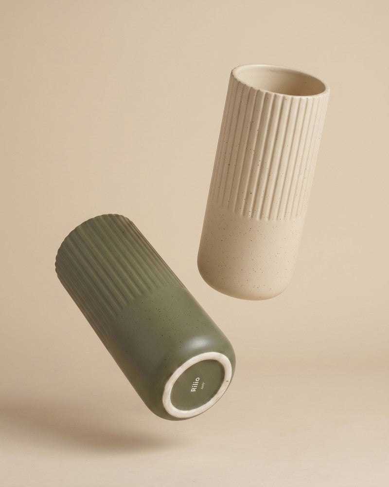 feey-rilio-keramik-vase-21-cm-dunkelgr-n-creme-rillen image 2