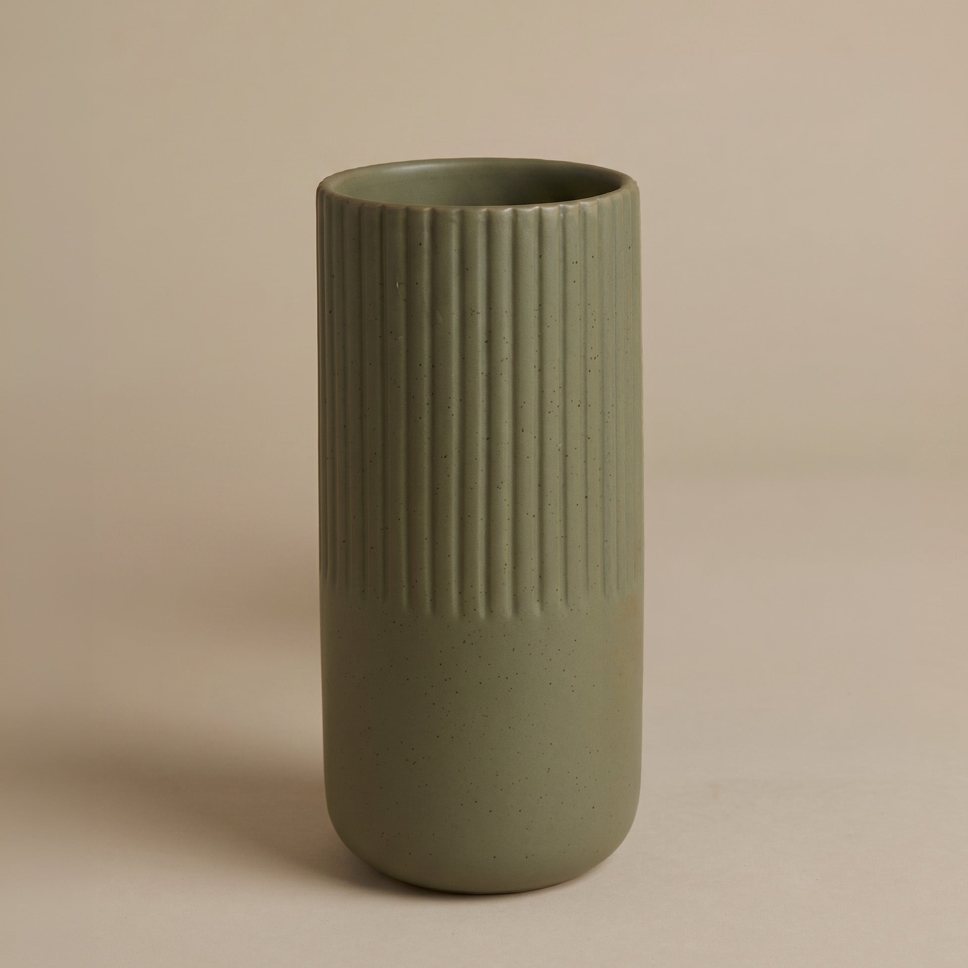feey-rilio-keramik-vase-21-cm-dunkelgr-n-creme-rillen image 4
