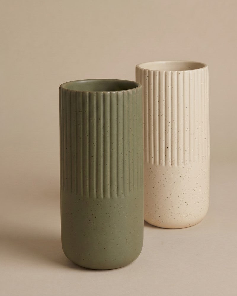feey-rilio-keramik-vase-21-cm-dunkelgr-n-creme-rillen image 7